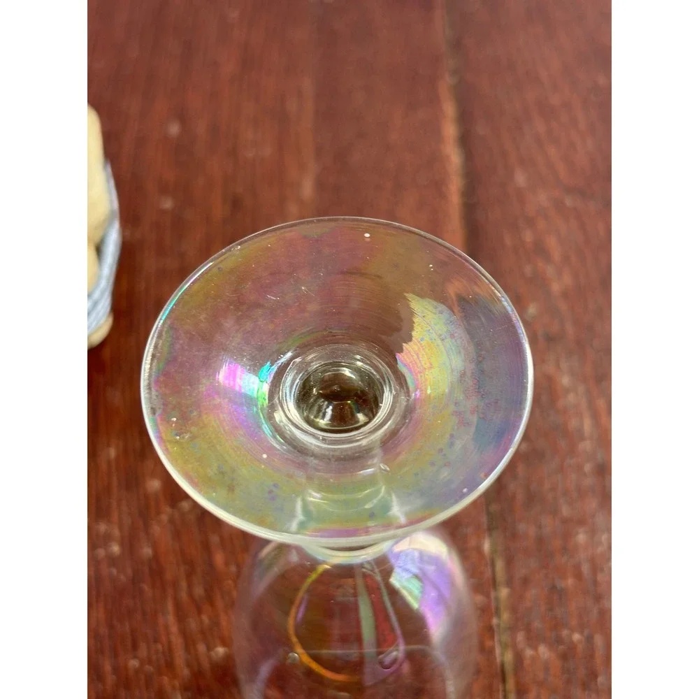 Vintage Iridescent Champagne Flutes Set of 2 Rainbow Luster Glass Stemware‎ 6in